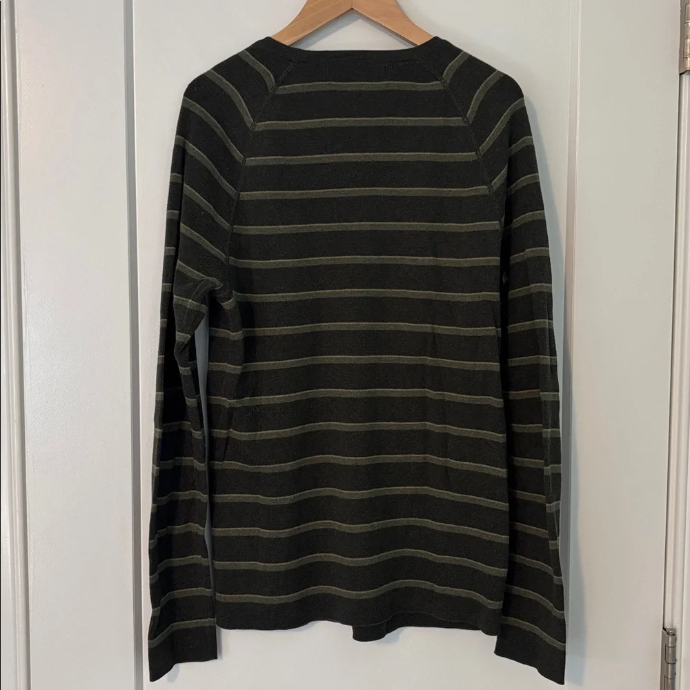 Banana Republic Olive and Black Striped Crewneck Sweater, Size S